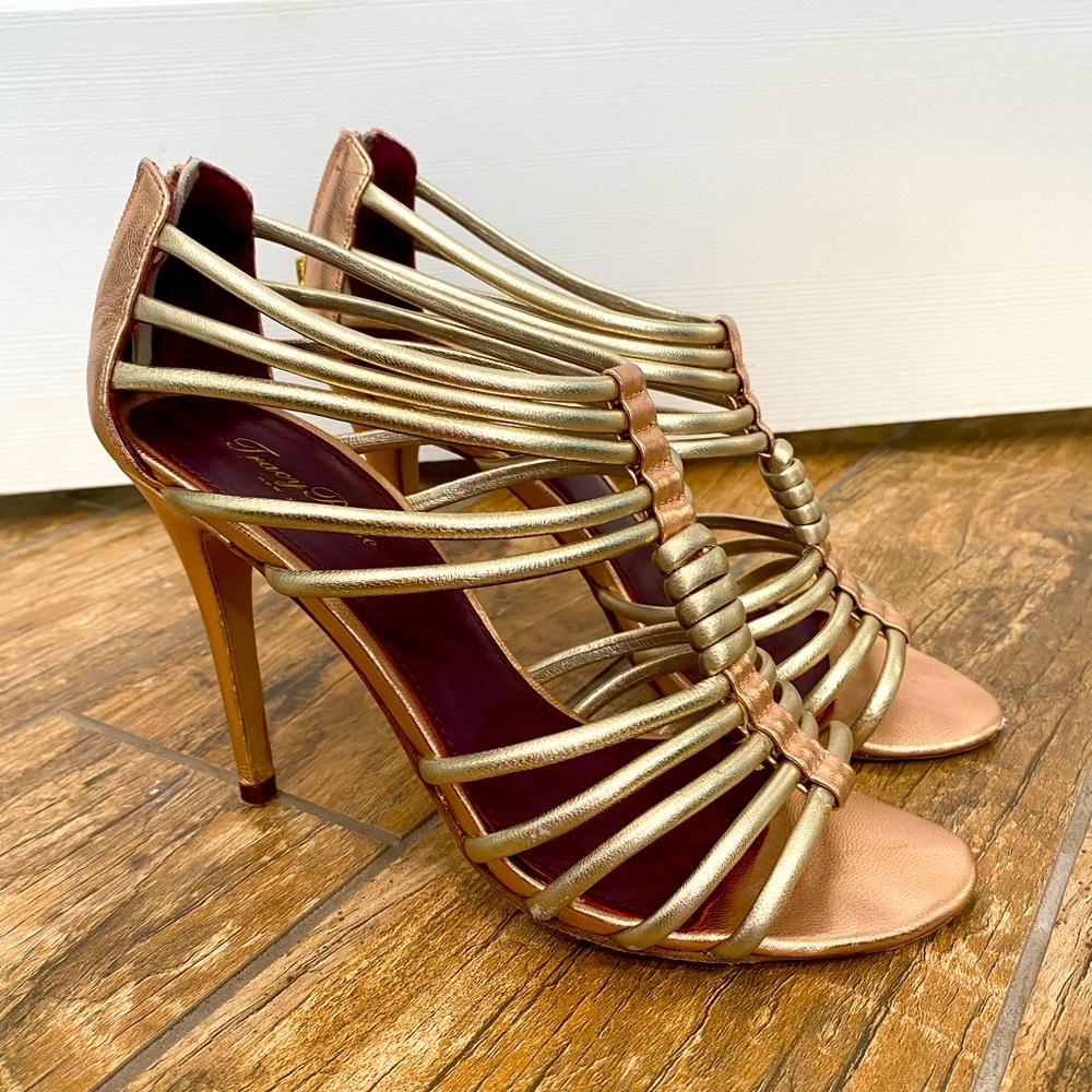 Tracy Reese metallic straps heels, size 39 1/2 (9.5)